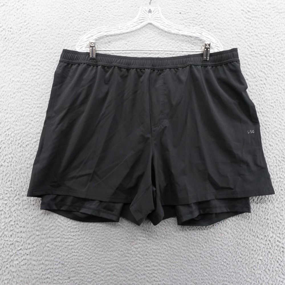 DSG‎ Mens XXL 2XL Training Shorts Black 2 in 1 Liner Running Gym Workout
